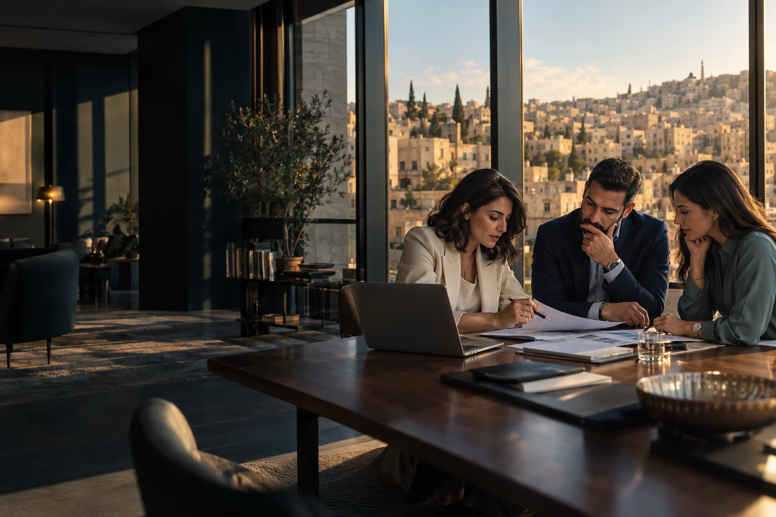 Illustration of a research discussion overlooking Amman
